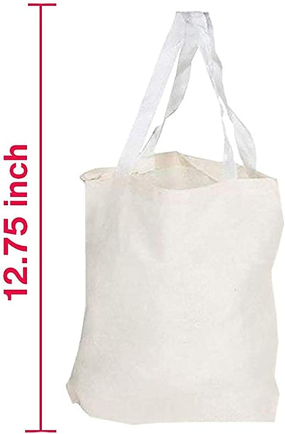 Kicko 12.75 White Classic Canvas Bags - Pack Of 12 Fabric Shoulder Bag Set - Plain Gift