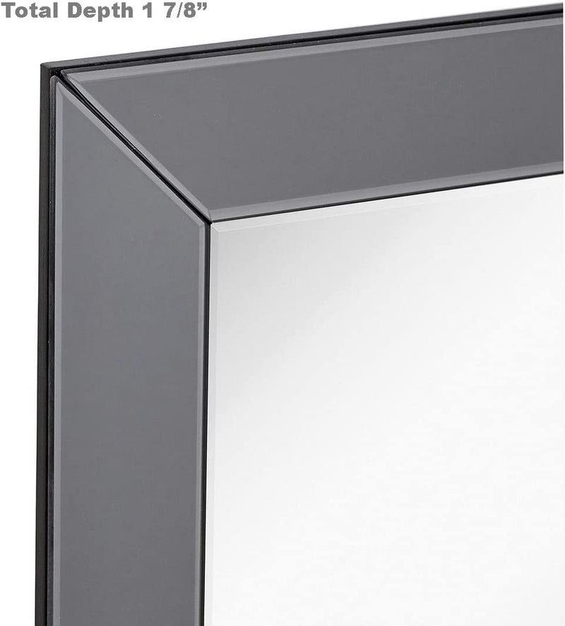 Hamilton Hills Large Framed Wall Mirror with Smoke Gray 3 Inch Angled Beveled Mirror Frame