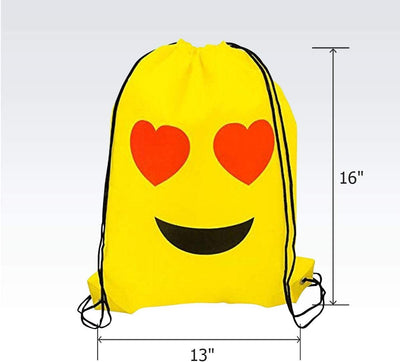 Kicko 16 x 13 Inch Drawstring Bag - 6 Pack of Assorted Emoticon Backpack for School, Gym