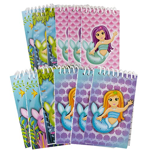 Kicko Mermaid Spiral Notebooks - 12 Pack - 2.4 x 3.6 Inch - for Kids, Party Favors