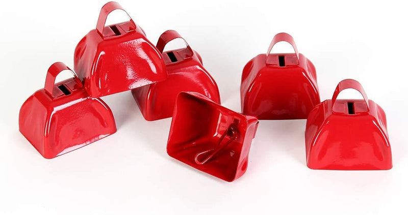 Kicko Red School Cowbell - Pack of 6-3 inches of Cool and Fun Metal Bell - Designed
