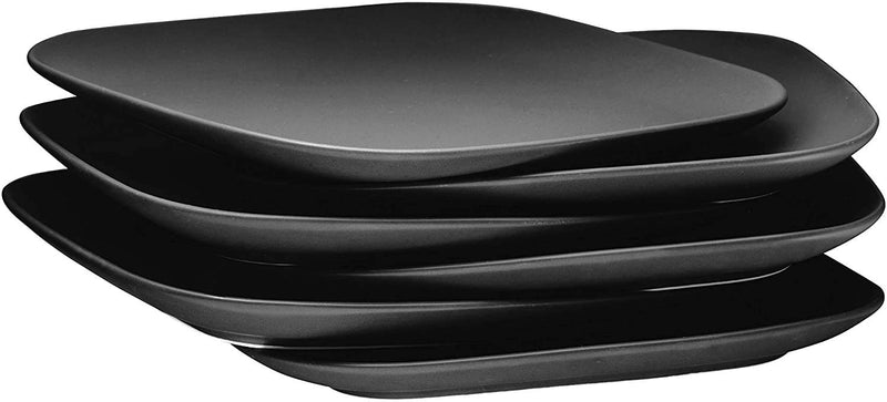 10" Square Ceramic Buffet Restaurant Dinner Plates, Stackable Set of 6, Black, Chip