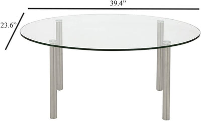 Modern Glass Coffee Table | Stainless Brushed Metal Leg Clear Glass Top Designer Tables