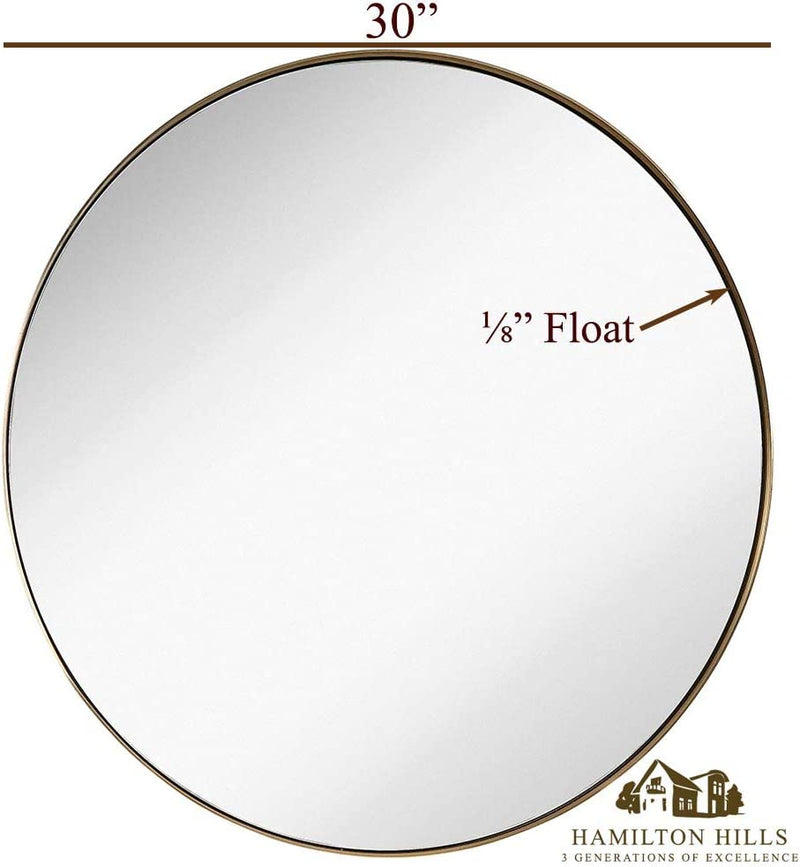 Contemporary Brushed Metal Wall Mirror | Glass Panel Gold Framed Rounded Corner Deep Set