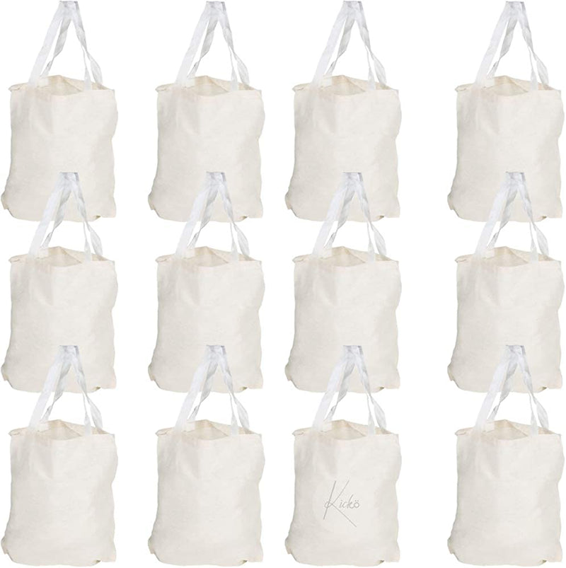 Kicko 12.75 White Classic Canvas Bags - Pack Of 12 Fabric Shoulder Bag Set - Plain Gift