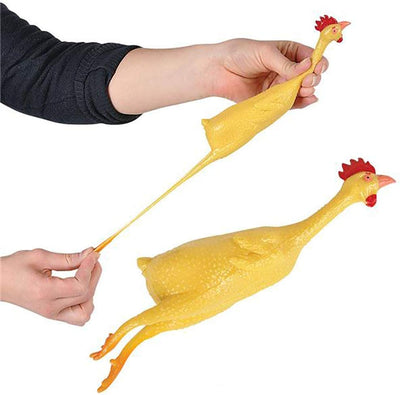 Kicko 8 Inch Mini Rubber Stretch Chickens - Yellow Stretchy Animals for Kids to Fiddle