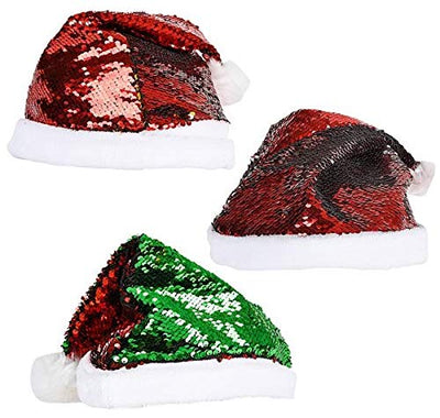 Flip Sequin Christmas Santa Hat Set of 3 Green, Red, Gold, and Silver Holiday Themed