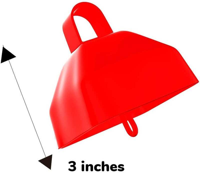 Kicko Red School Cowbell - Pack of 6-3 inches of Cool and Fun Metal Bell - Designed