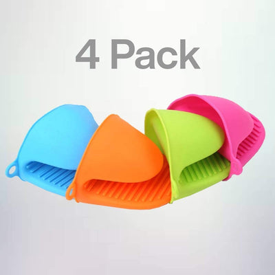 Kitch N' Wares Silicone Pot Holder - Set of 4 Durable Pinch Mitts in Vibrant Color -