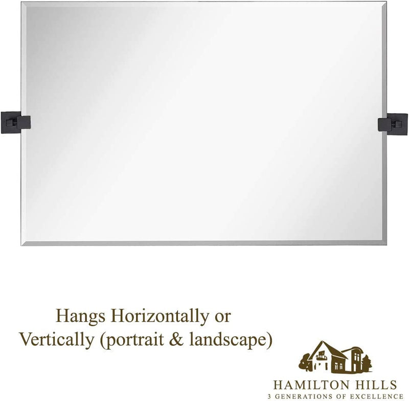 Hamilton Hills Large Squared Modern Pivot Rectangle Mirror with Polished Chrome Wall