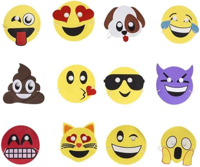 Kicko Foam Emoticon Masks - 12 Pack - 7.5 Inch - for Kids, Party Favors, Stocking