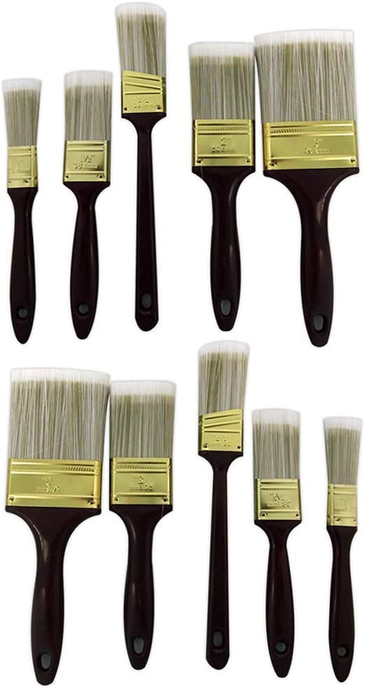 Katzco 10 Pack - Polyester Bristle Paint Brush Value Set with Contoured Handles - for Any