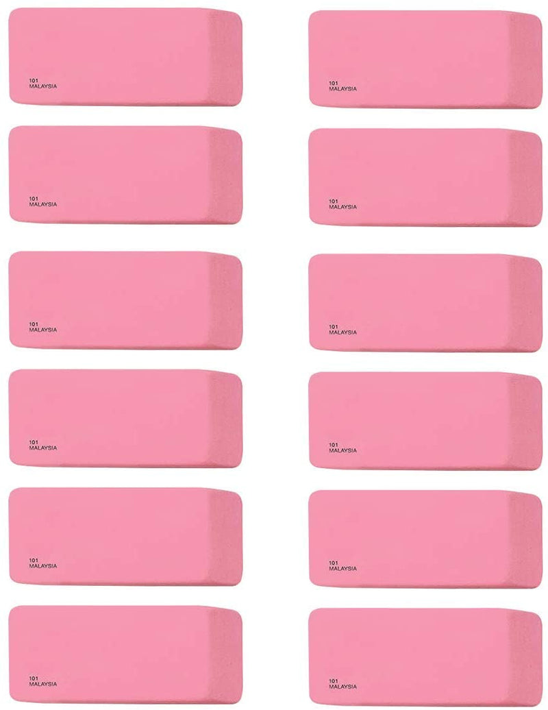 Kicko 12 Pack Soft Pink Bevel Erasers - Rubber Erasers for Teachers, Students, Classroom