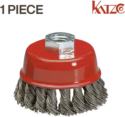 Katzco Wire Wheel Brush Cup - 4 Inches Heavy Duty and Durable Knotted Grinder Brush