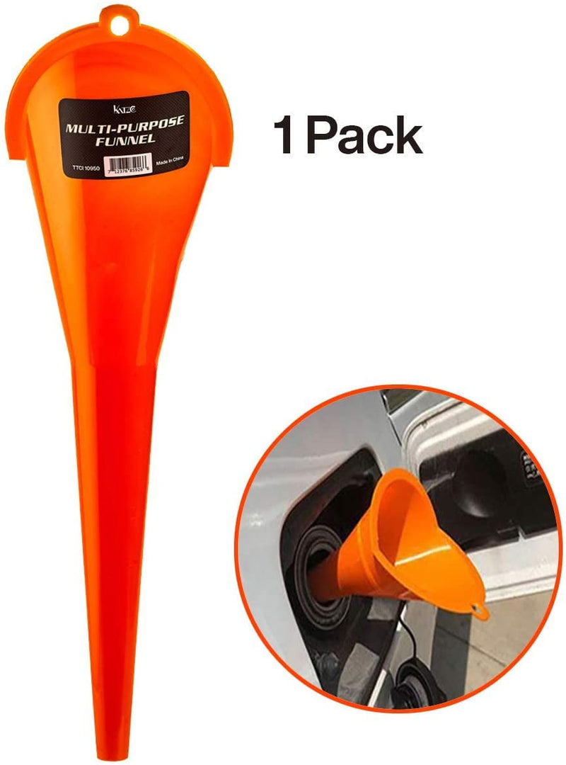 Katzco Multipurpose Long Stem Plastic Funnel - 1 Pack Funneling Accessory - for Cars, Gas