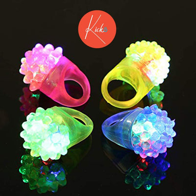 Kicko Bulk Light-up Rings for Kids - Assorted LED Spikey Glow Light Rings - Pack of 24