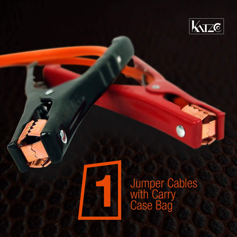 Katzco Jumper Cables with Carry Case Bag - 8 Gauge 16 Feet - 400 Amp - Heavy-Duty Power
