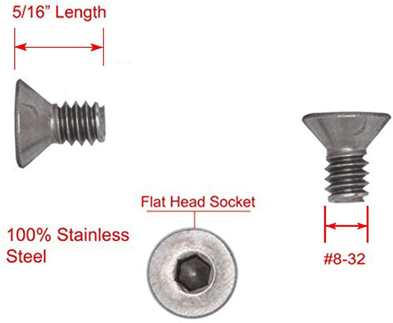 8-32 X 5/16" Stainless Flat Head Socket Cap Screw Bolt, (100pc), 18-8 (304) Stainless