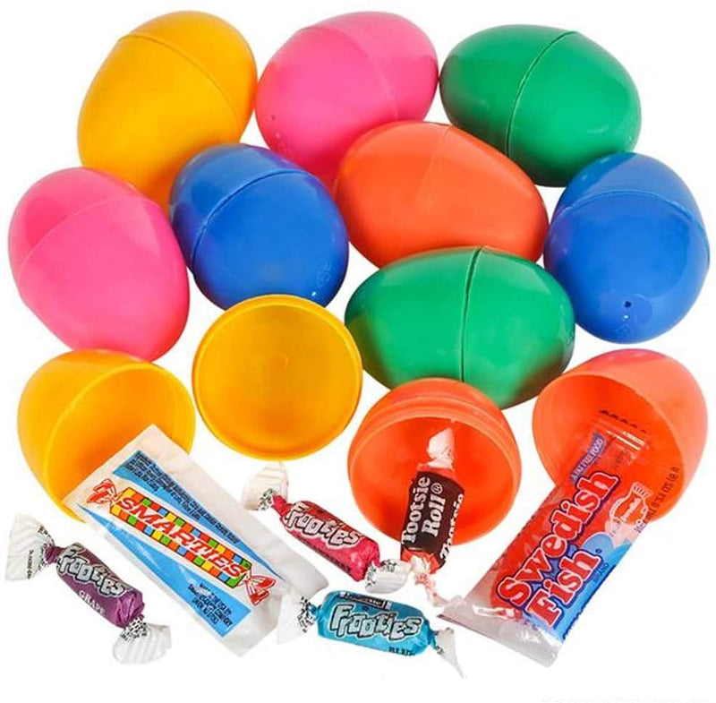 Kicko Candy Filled Egg Container - 10 Pack - 2 Inch Assorted Colors Plastic Pre-Filled