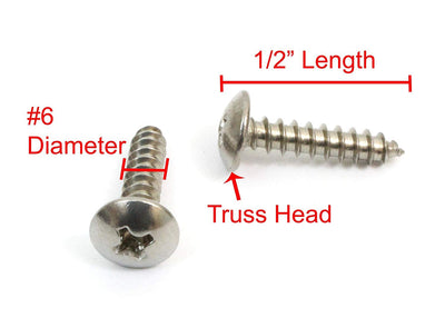6 X 3/8" Stainless Truss Head Phillips Wood Screw (100pc) 18-8 (304) Stainless Steel