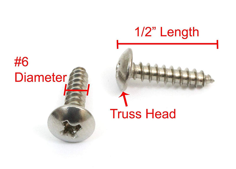 12 X 1/2" Stainless Truss Head Phillips Wood Screw (50pc) 18-8 (304) Stainless Steel
