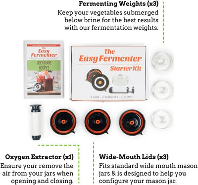 Easy Fermenter Wide Mouth Fermentation Kit (3 Lids + 3 Weights + Pump)