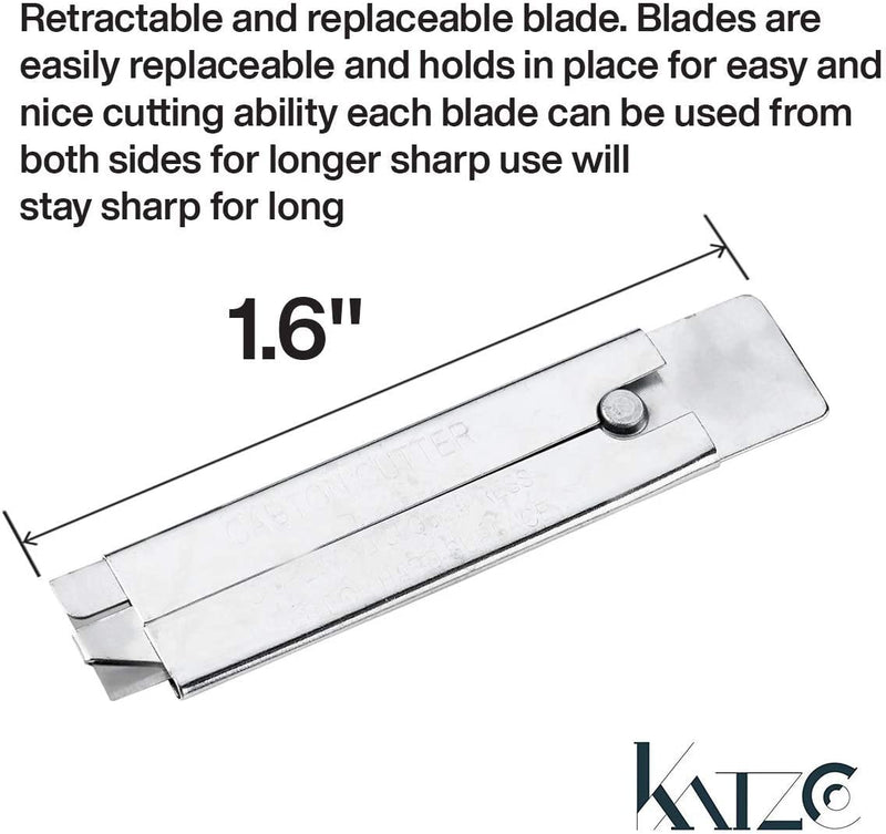 Katzco 2 Piece Single Edge Razor Blade Carton Cutter - Box Cutter Knife - All Metal Tap