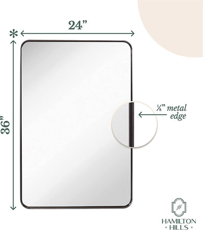 Contemporary Brushed Metal Wall Mirror | Glass Panel Gold Framed Rounded Corner Deep Set