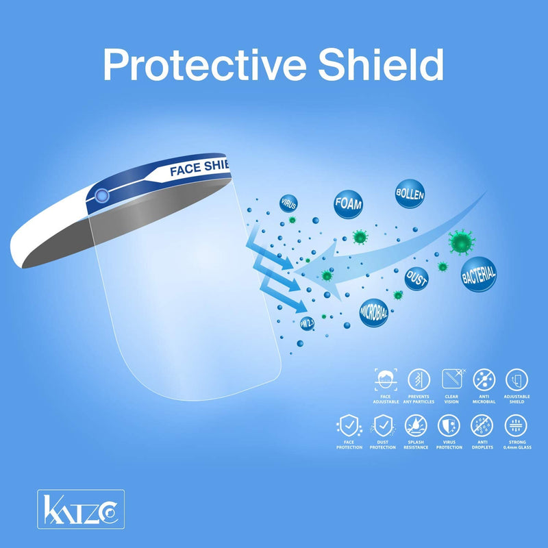 Katzco Reusable Face Shields - 12 Pack - Clear Full Face Visor Mask with Removable