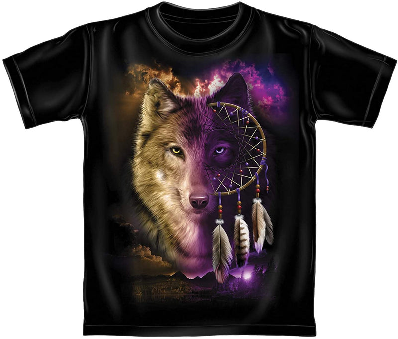 Wolf Dreamcatcher Adult Black Tee Shirt (Adult Large