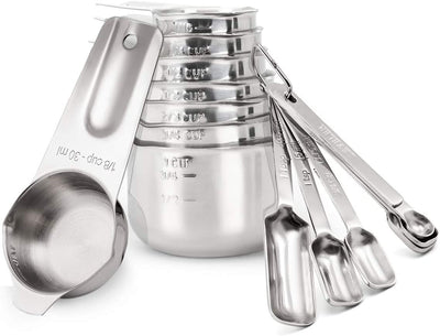 2lbDepot Black Measuring Cups & Spoons Set of 14, Premium Stainless Steel Metal, 7