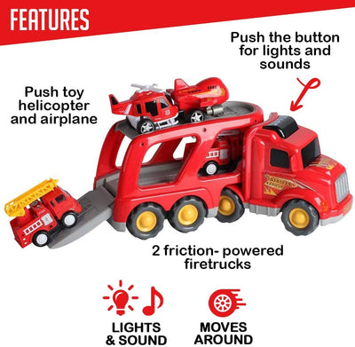 Fire Truck Rescue and Emergency Transport Vehicle with Helicopter, Airplane and 2 Fire