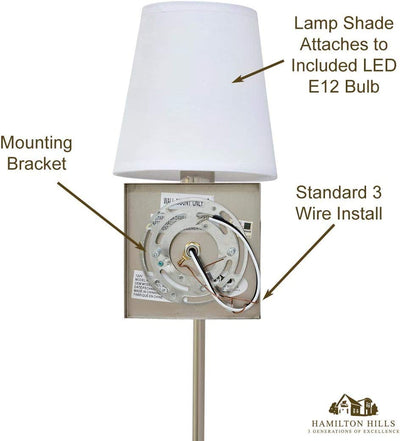 Hamilton Hills Single Traditional Extended Rod Wall Light with Fabric Shade | Polished