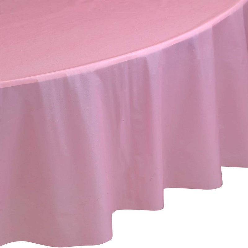 Kicko Lovely Pink Solid Round Plastic Table Covers - 3 Pack - 84 Inches in Diameter