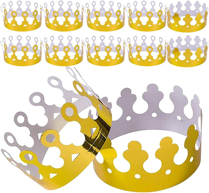 Kicko Paper Crown Party Hat - Pack of 12 Adjustable Golden Foil Headdresses for King Queen