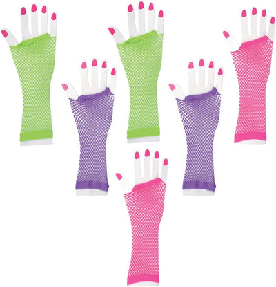 Kicko Pack of 3 Pairs Long Fingerless Fishnet Hand Gloves - 6 Pieces Total of Assorted