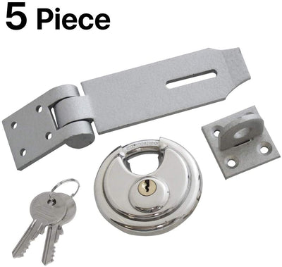 Katzco Heavy-Duty Padlock, Security Set - 5 Piece Set - Lock, Latch, and Key Pack, Classic