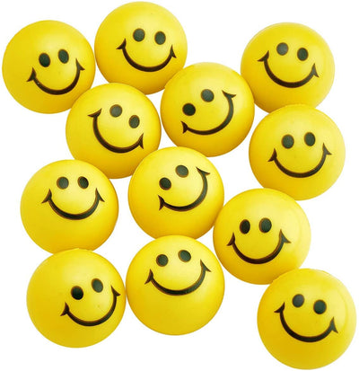 Kicko Yellow Smile Face Stress Balls - Pack of 12 2 Inch Goofy Squeeze Balls for Stress