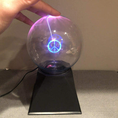 Katzco Peace Sign Plasma Ball with Bulb - 7.5 Inch - Nebula, Thunder Lightning, Plug-In