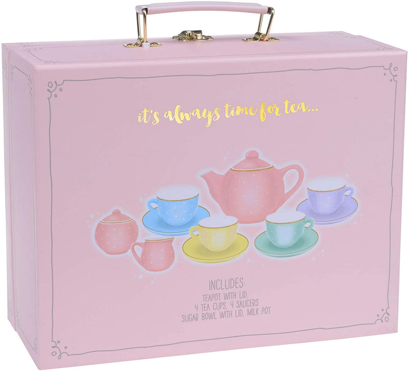 Jewelkeeper Porcelain Tea Set for Little Girls, Pink Polka Dot, 13