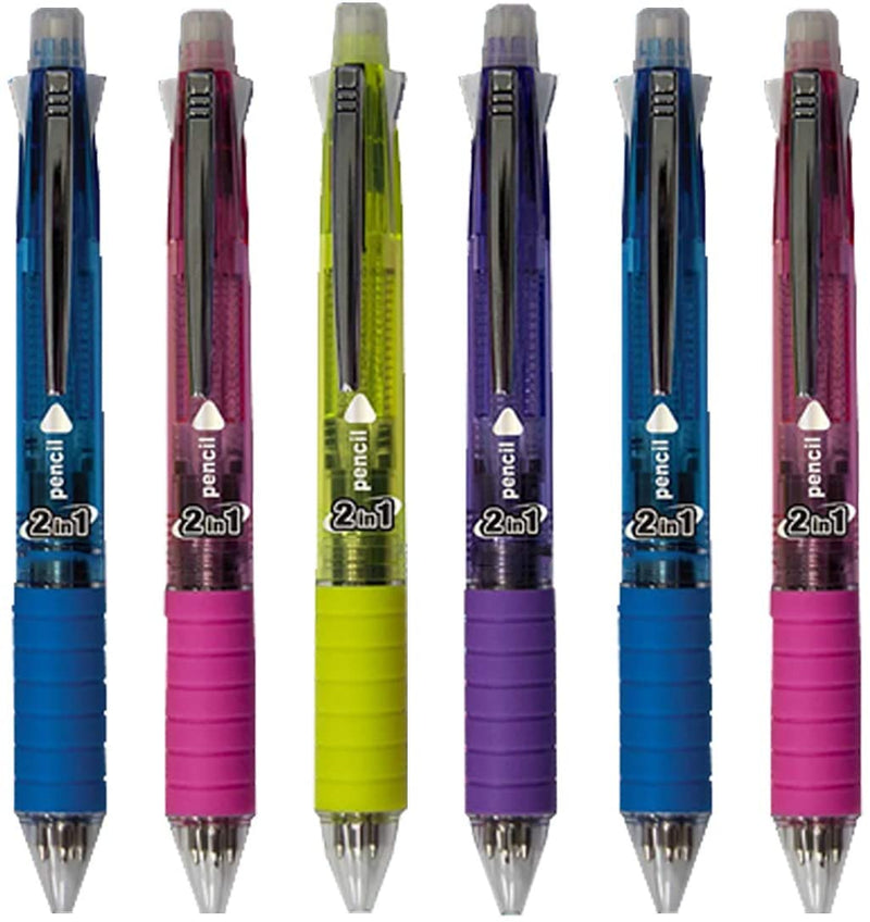 Kicko 2-in-1 Mechanical Pencil With Colored Pen - 6 Pack - Clutch Pencil with Fine