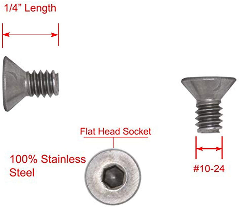 10-24 X 1/4" Stainless Flat Head Socket Cap Screw Bolt, (100pc), 18-8 (304) Stainless