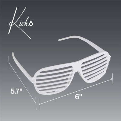 Kicko White Shutter Glasses - 12 Pack 80s Flair Unisex No Lens Aviators in Plain Color