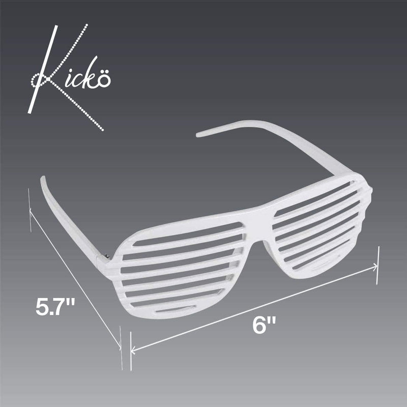 Kicko White Shutter Glasses - 12 Pack 80s Flair Unisex No Lens Aviators in Plain Color