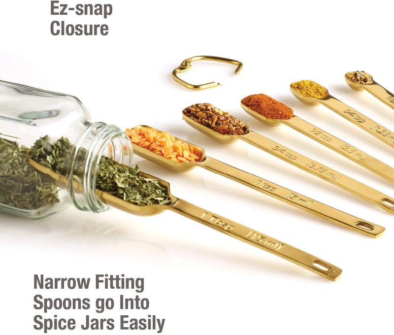 Gold Measuring Spoons - Set Of 7 Includes Leveler - Premium Heavy-Duty Stainless Steel