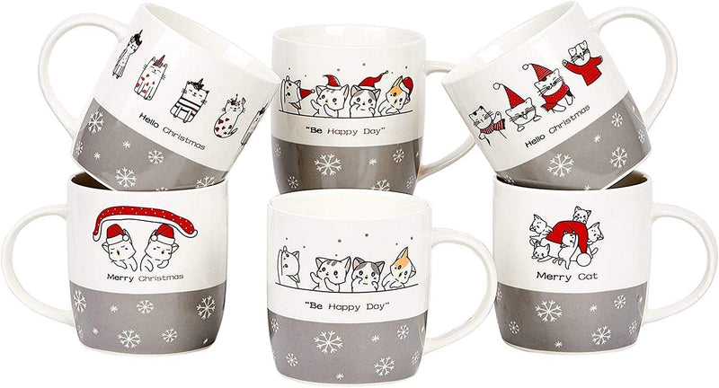 Christmas Coffee Mug Set Set of 6 Large-sized 14 Ounce Valentine Day Gifts Cats Theme