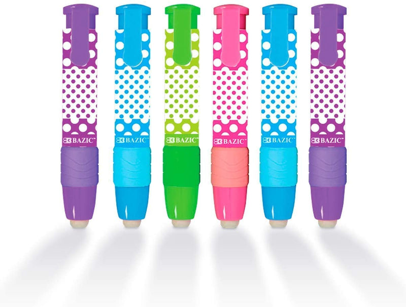 Kicko Dotted Eraser Stick - Set of 6 - Soft White Vinyl Retractable Erasers in Stylish Pen