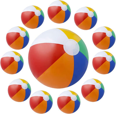 Kicko 12 Pack Inflatable Beach Balls - 20 Inch - Traditional Multicolored Rainbow Color
