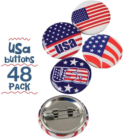 Kicko USA Buttons - 96 Pack, Patriotic American Pins - Party Favors