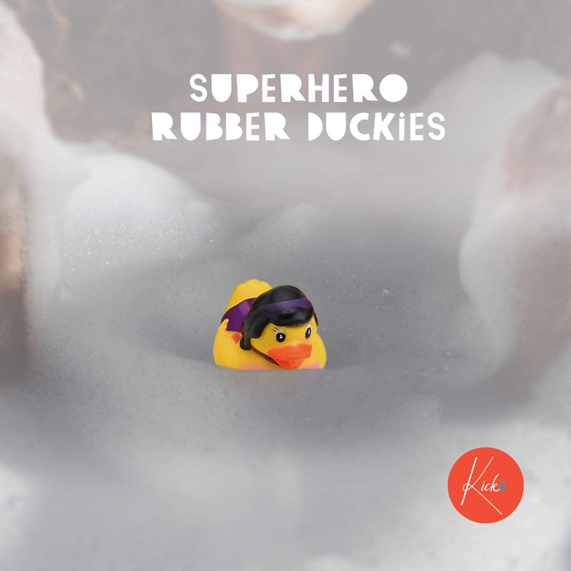 Kicko Superhero Ducks 2 Inches - Pack of 12 - Assorted Colorful Superhero Rubber Duckies